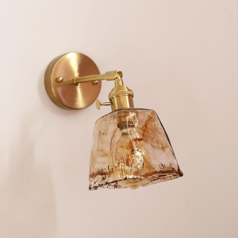 Eclectic Amber Glass Brass Wall Lamp