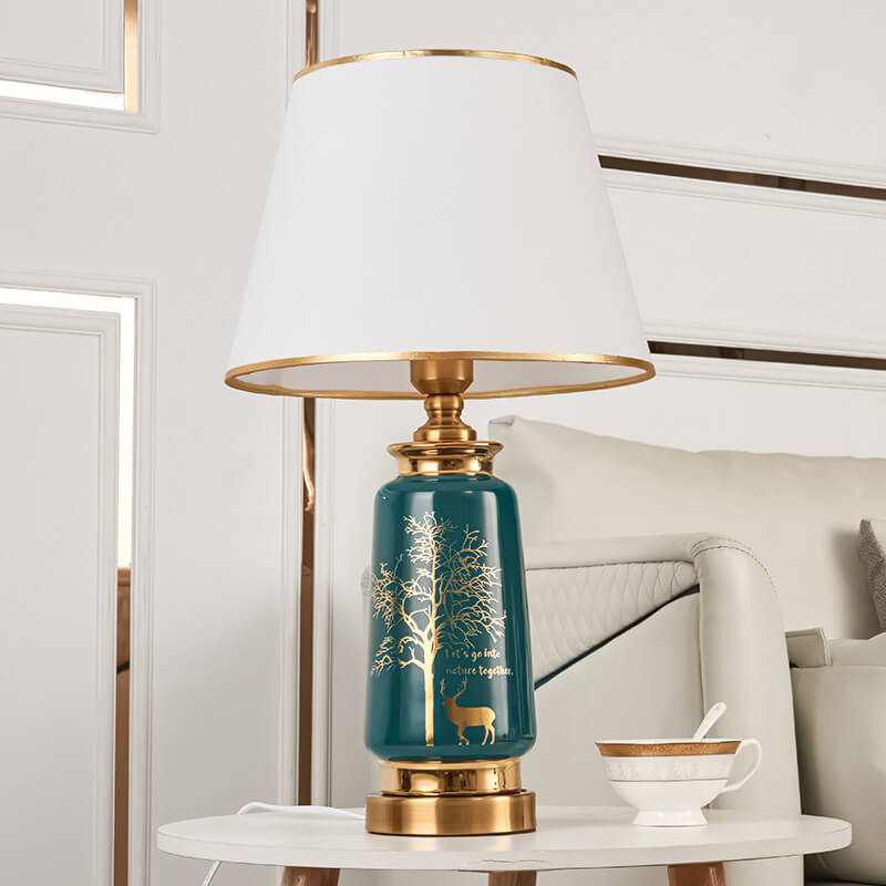 Fabric Deer Tracing Gold Table Lamp