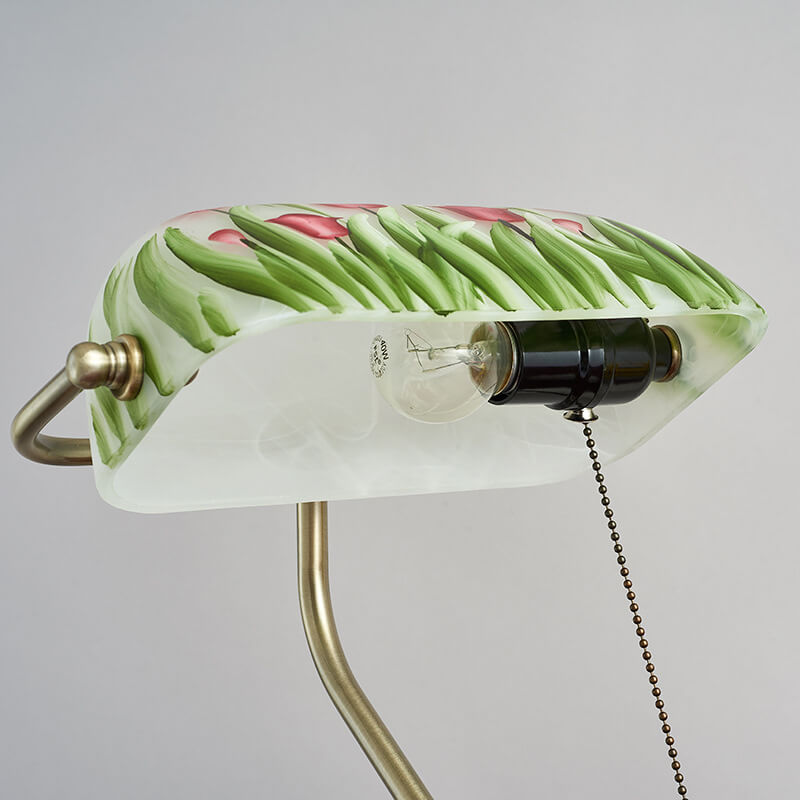 Floral Pattern Glass Wood Table Lamp
