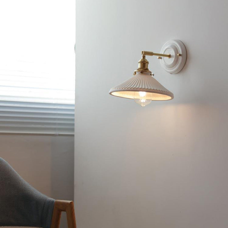 Round Ceramic Brass Living Wall Lamp