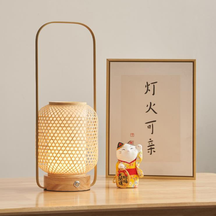 Bamboo Weaving Handheld Cylinder Table Lamp