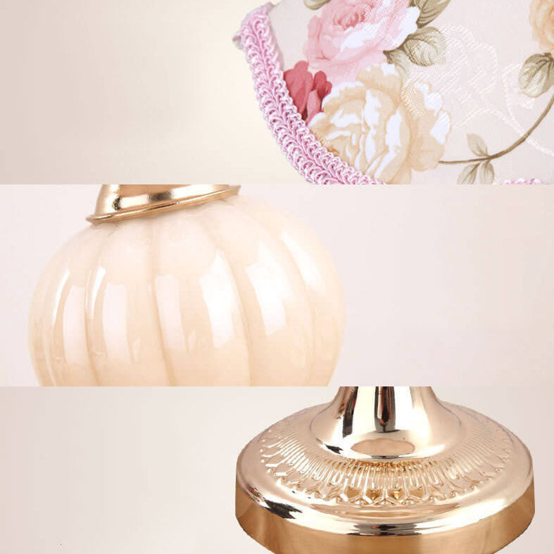 Floral Glass Fabric Table Lamp