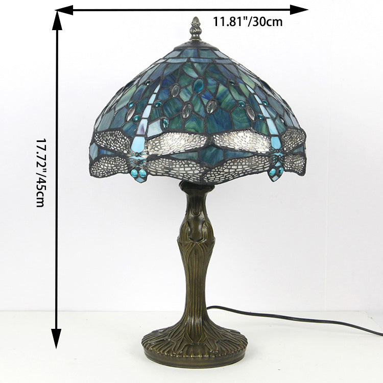 Round Flower Alloy Stained Table Lamp