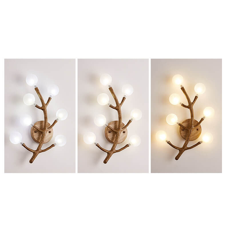 Resin Tree Fork Glass 7-Light Wall Lamp