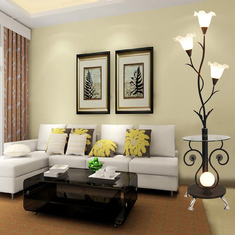 Floral Iron Glass Living 4-Light Floor Lamp