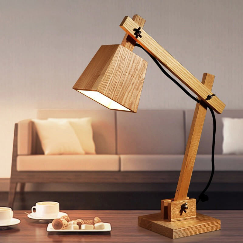 Solid Wood Cone Long Table Lamp