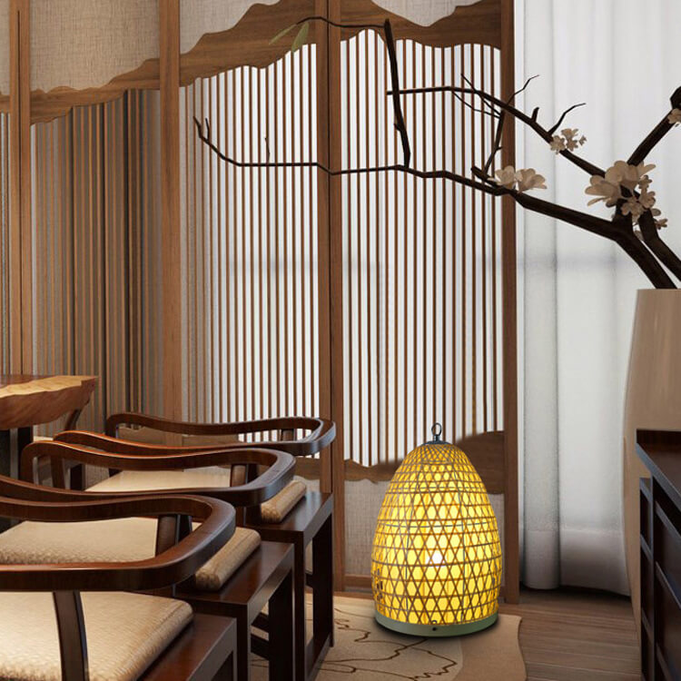 Bamboo Weaving Parchment Oval Floor Lamp