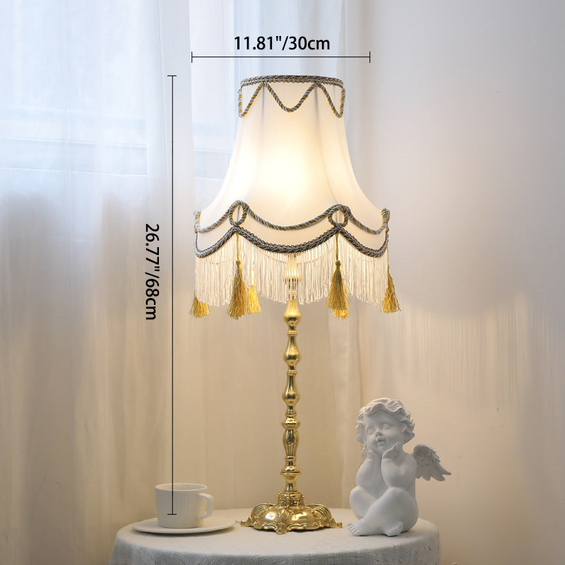 Round Brass Fabric Bedroom Table Lamp