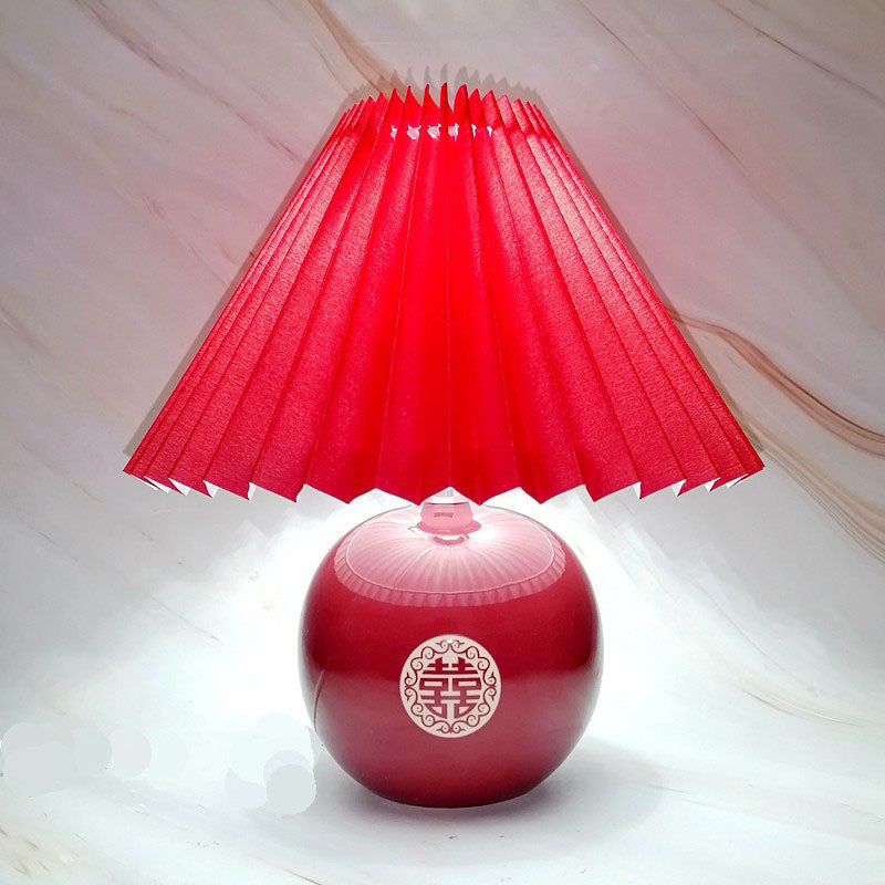 Red Pleated Fabric Lampshade Table Lamp