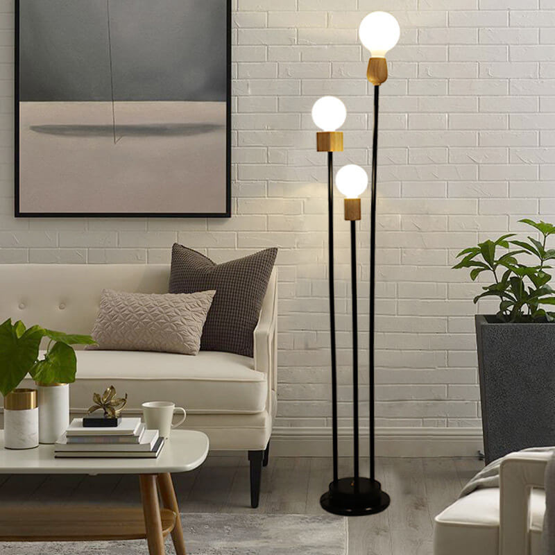 Industrial Retro Iron Black-Finished 3-Light Floor Lamp