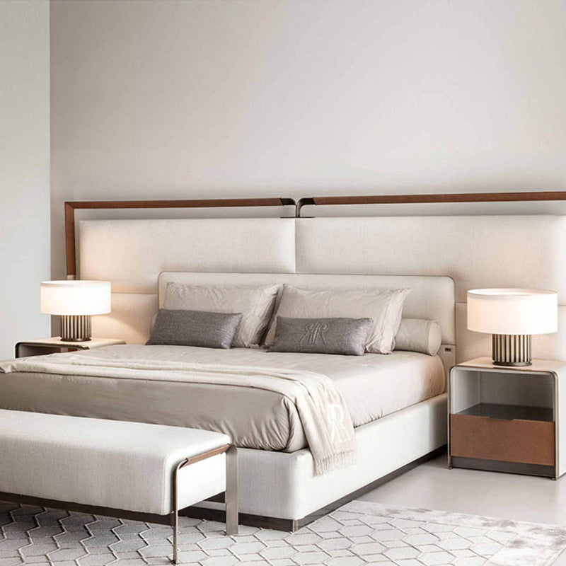 Fabric Drum Metal Column Table Lamp