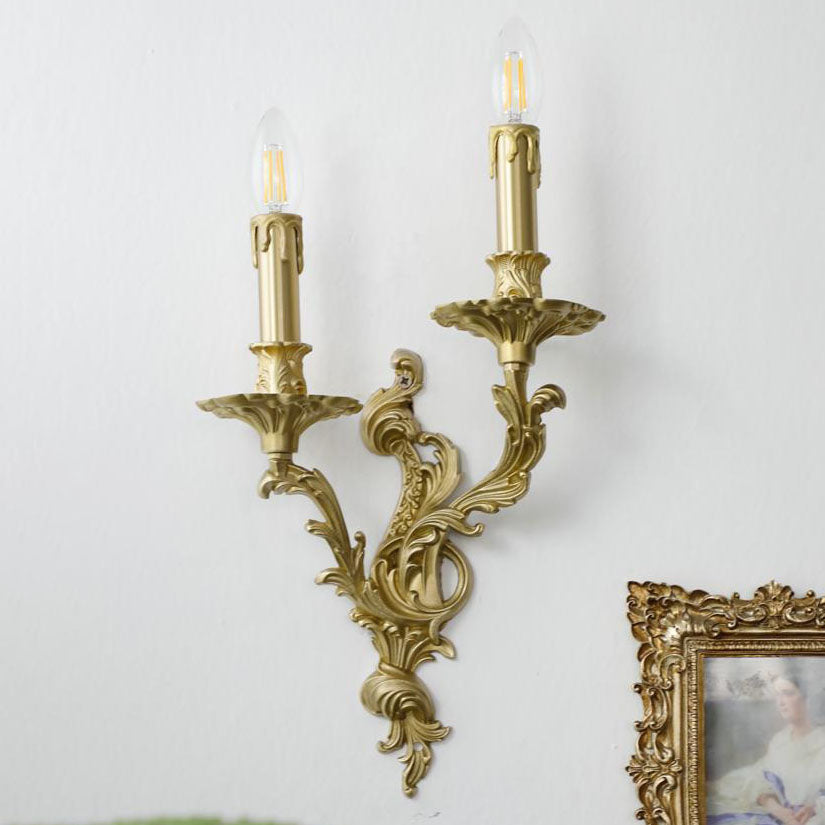 Brass Candelabra Carved 2/3 2-Light Wall Lamp