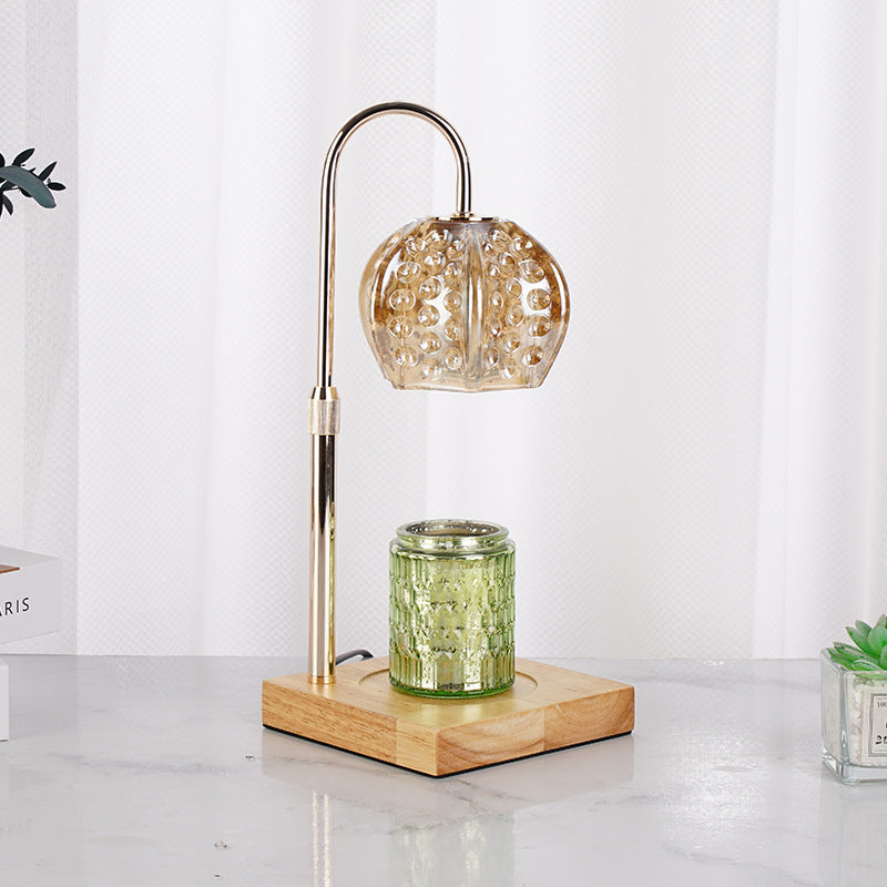 Wood Iron Glass Round Table Lamp