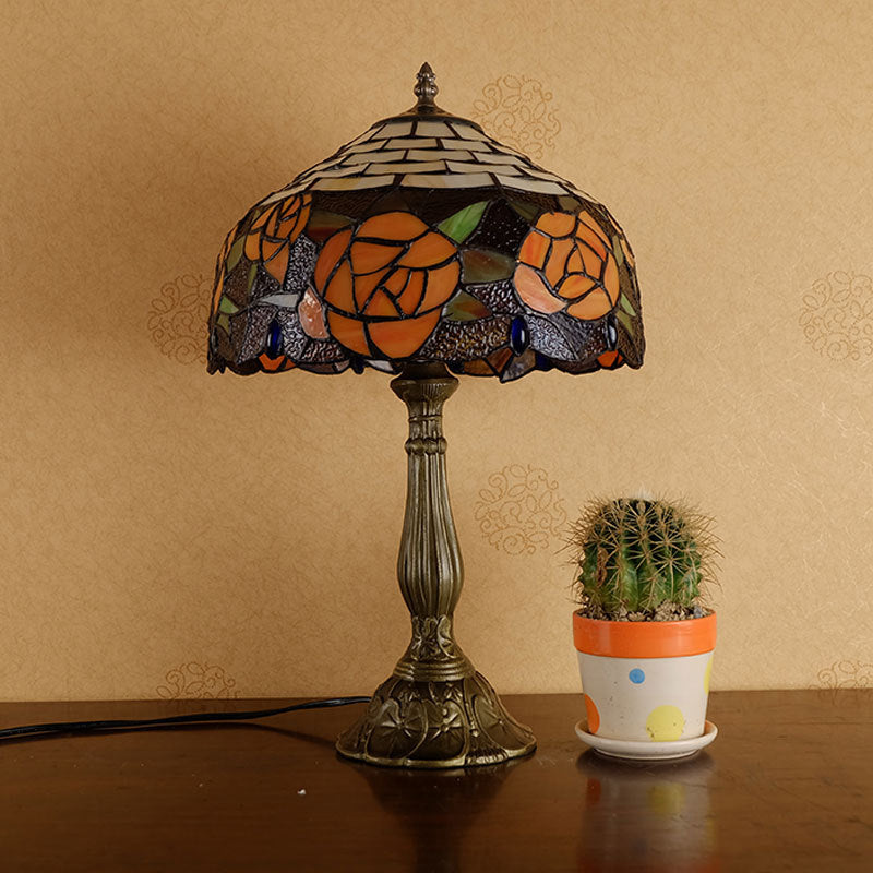 Rose Stained Glass Study Table Lamp