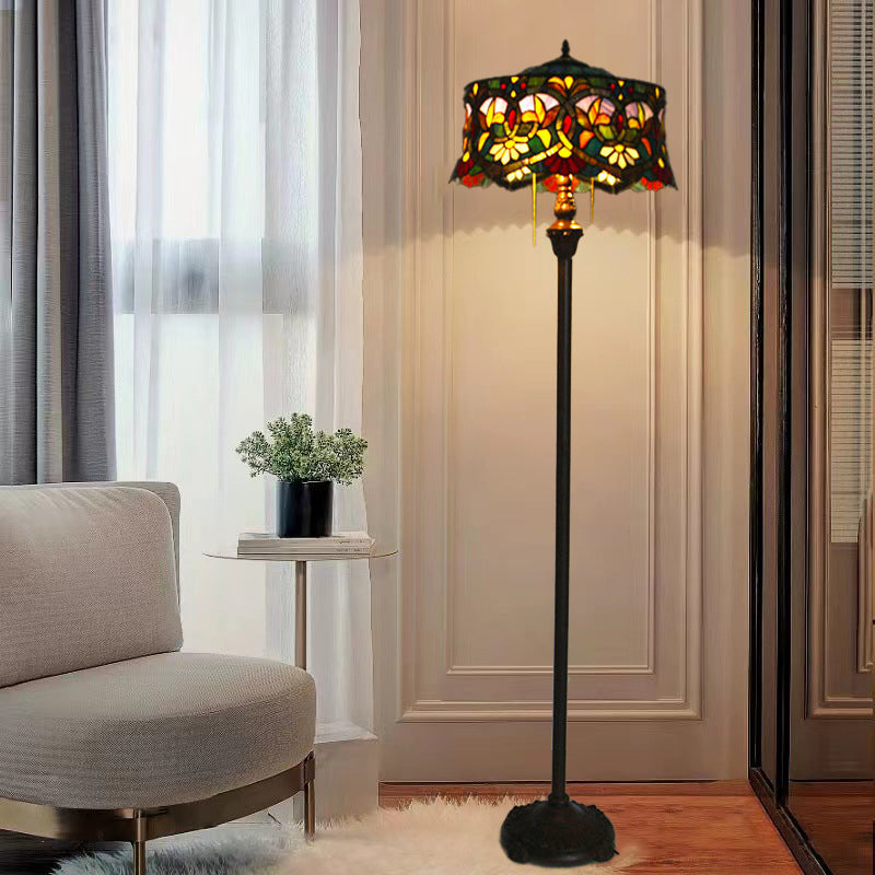 Traditional Tiffany Lily Stained 2-Light Floor Lamp