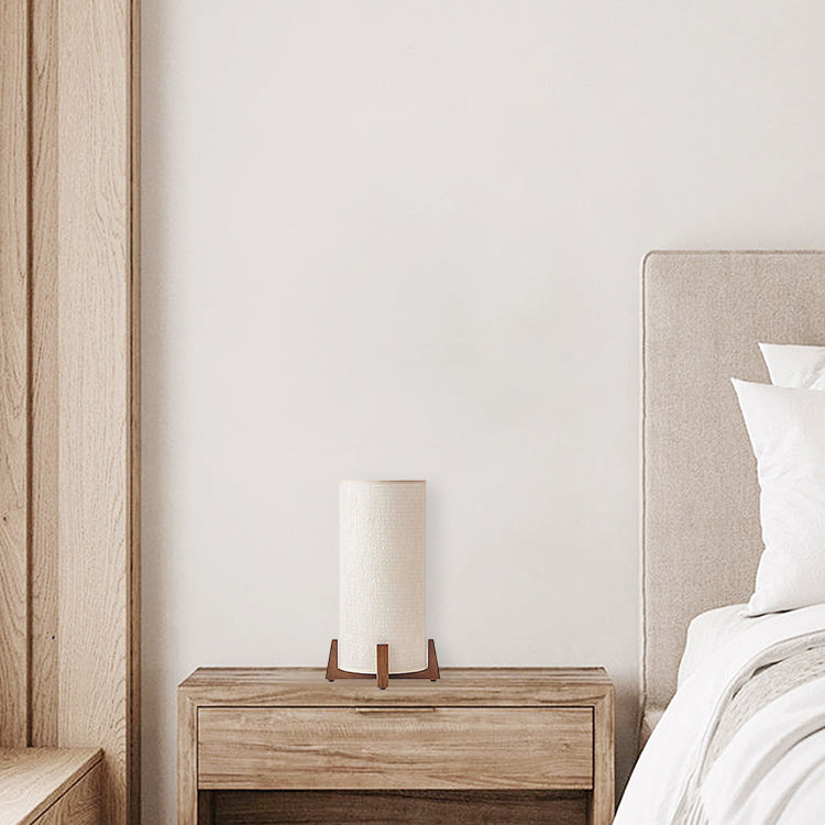 Cylinder Wooden Fabric Bedroom Table Lamp