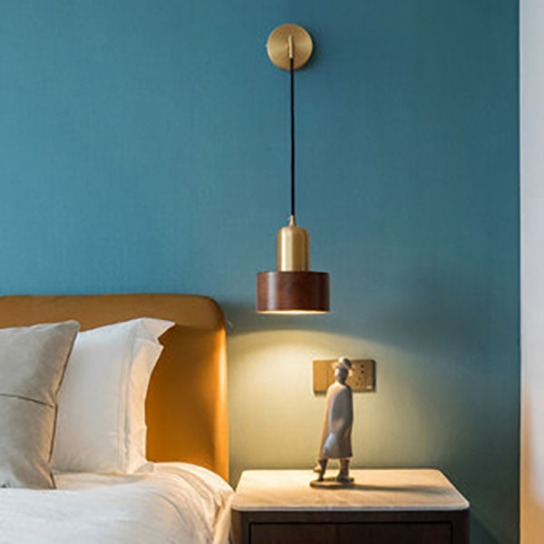 Copper Walnut Round Wall Lamp