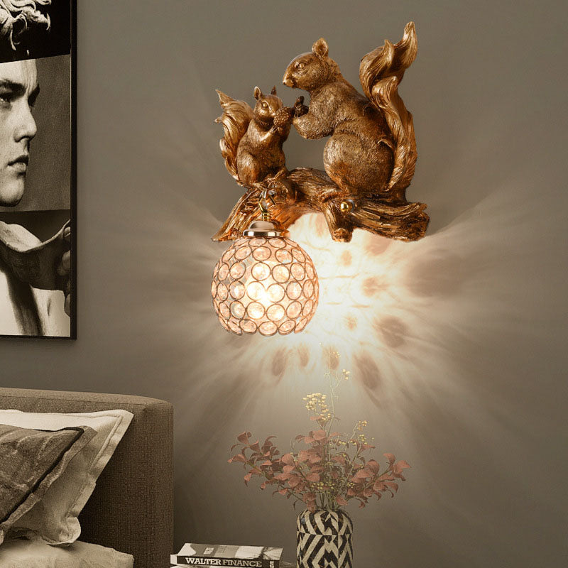 Squirrel Resin Crystal Bedroom Wall Lamp