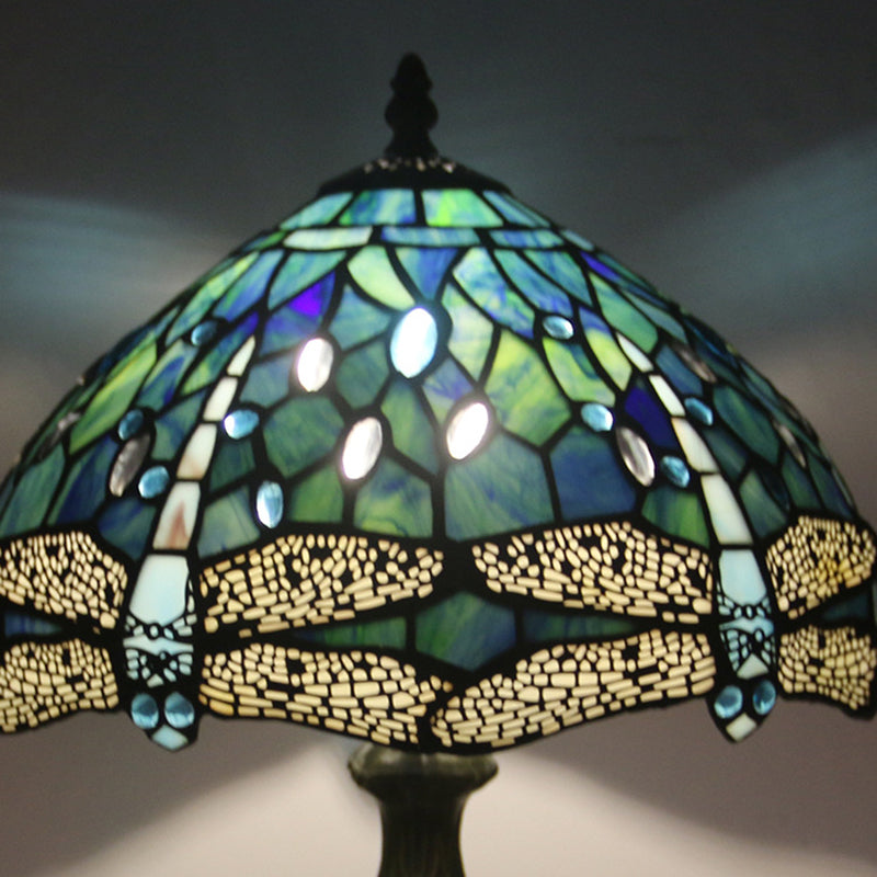 Round Flower Alloy Stained Table Lamp