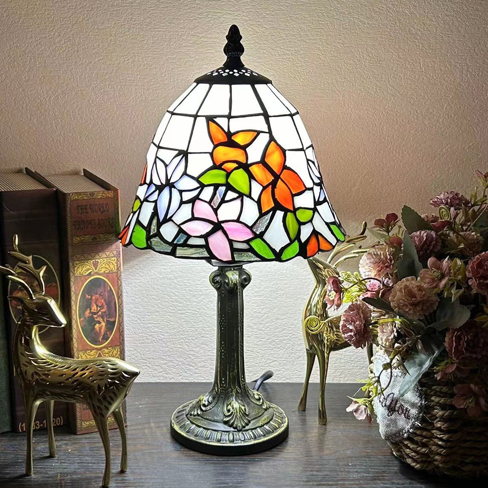 Alloy Glass Dome Flower Table Lamp