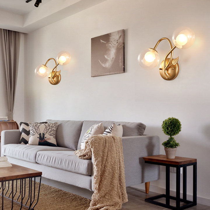 Branch Leaf Glass Ball 2-Light Wall Lamp