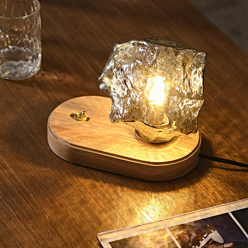 Walnut Irregularly Glass Lampshade Table Lamp