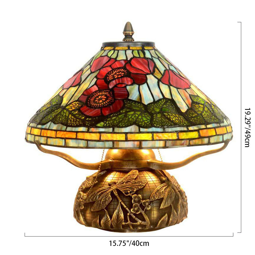 Flower Stained Glass Copper 2-Light Table Lamp