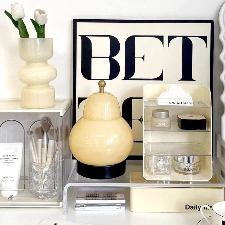 Metal Glass Pear Bedroom Table Lamp
