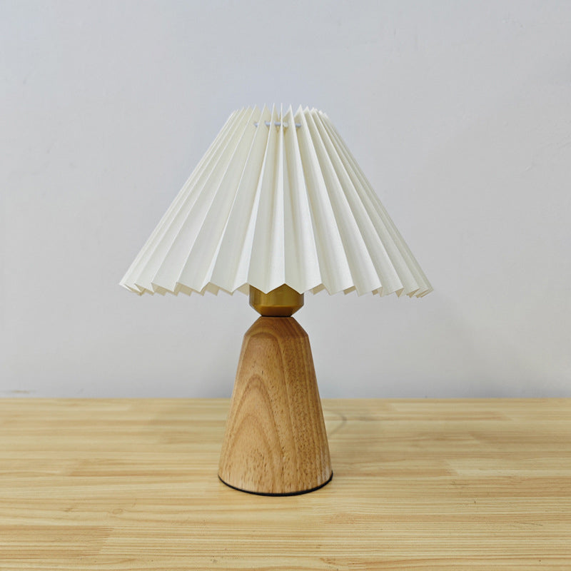 Trapezoidal Pleated Fabric Wood Table Lamp