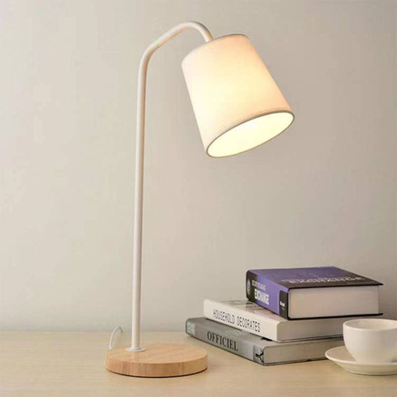Cylinder Fabric Wooden Study Table Lamp