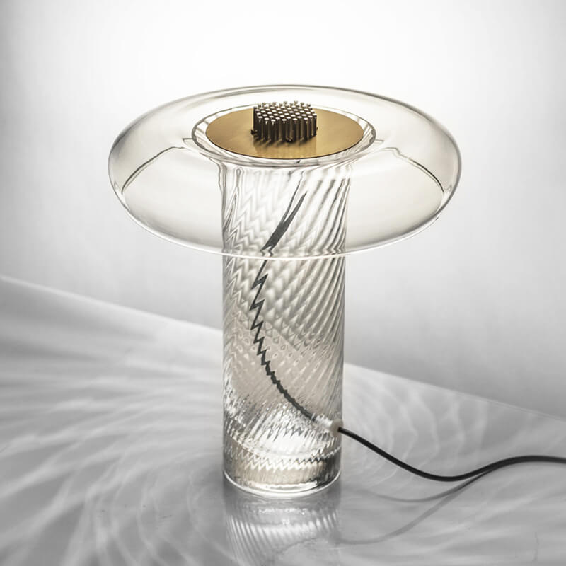 Floral Clear Glass Column Table Lamp