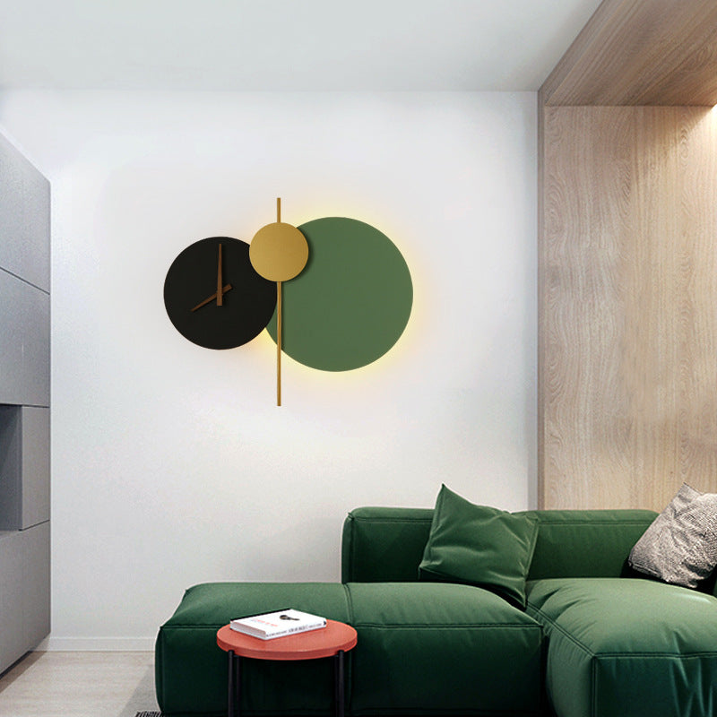 Round Iron Acrylic Clock Wall Lamp