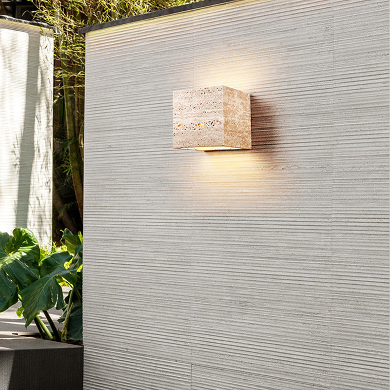 Yellow Travertine Square Hallway Wall Lamp