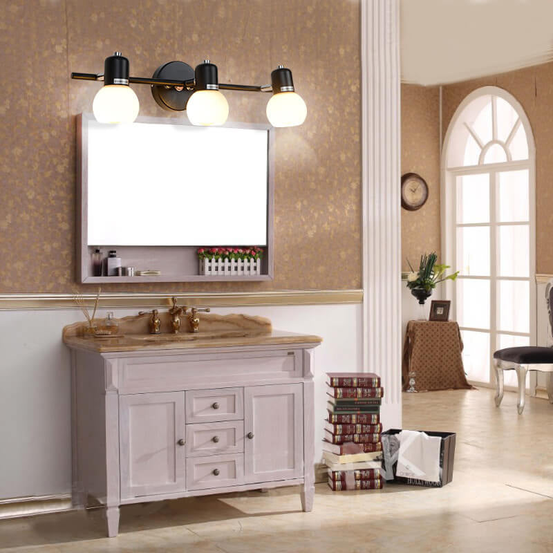 White Glass Dome Vanity 2-Light Wall Lamp