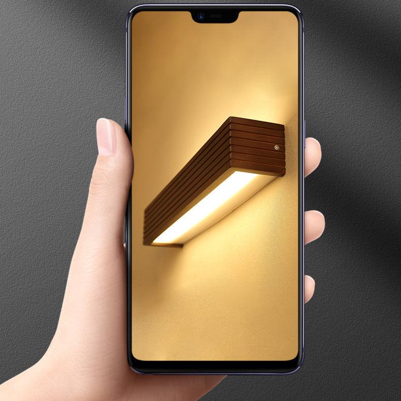 Striped Wood Cuboid Vanity Wall Lamp