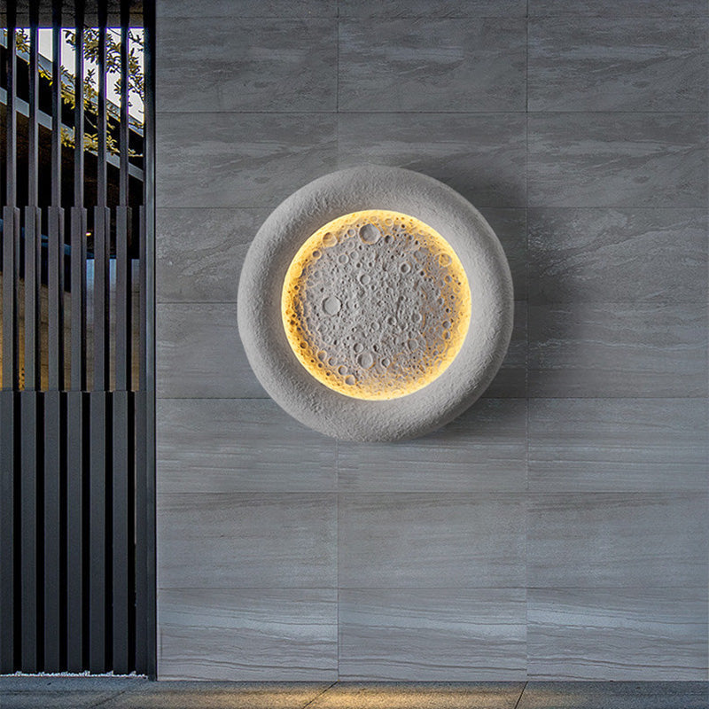 Concrete Round Moon Warm Outdoor Light