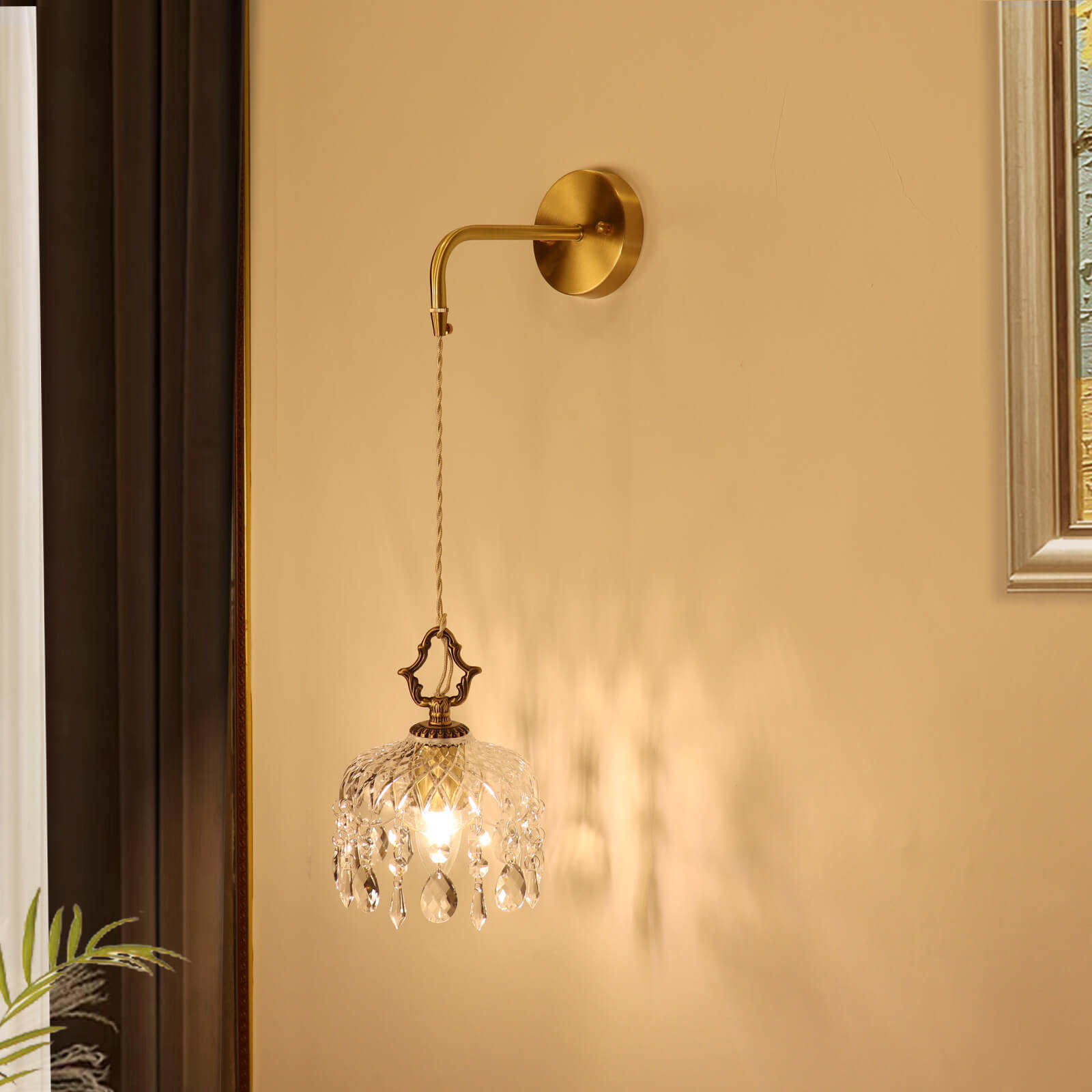Brass Crystal Glass Wall Lamp