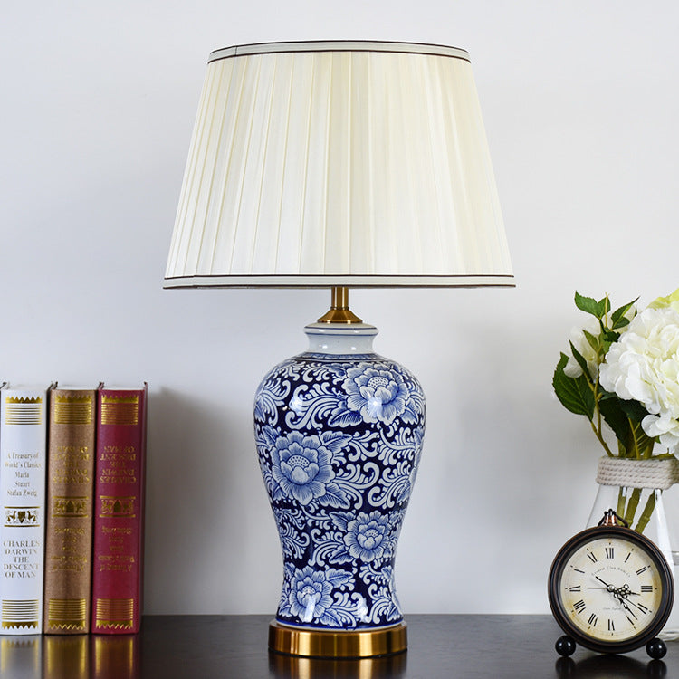 Fabric Hand-Painted Celadon Living Table Lamp
