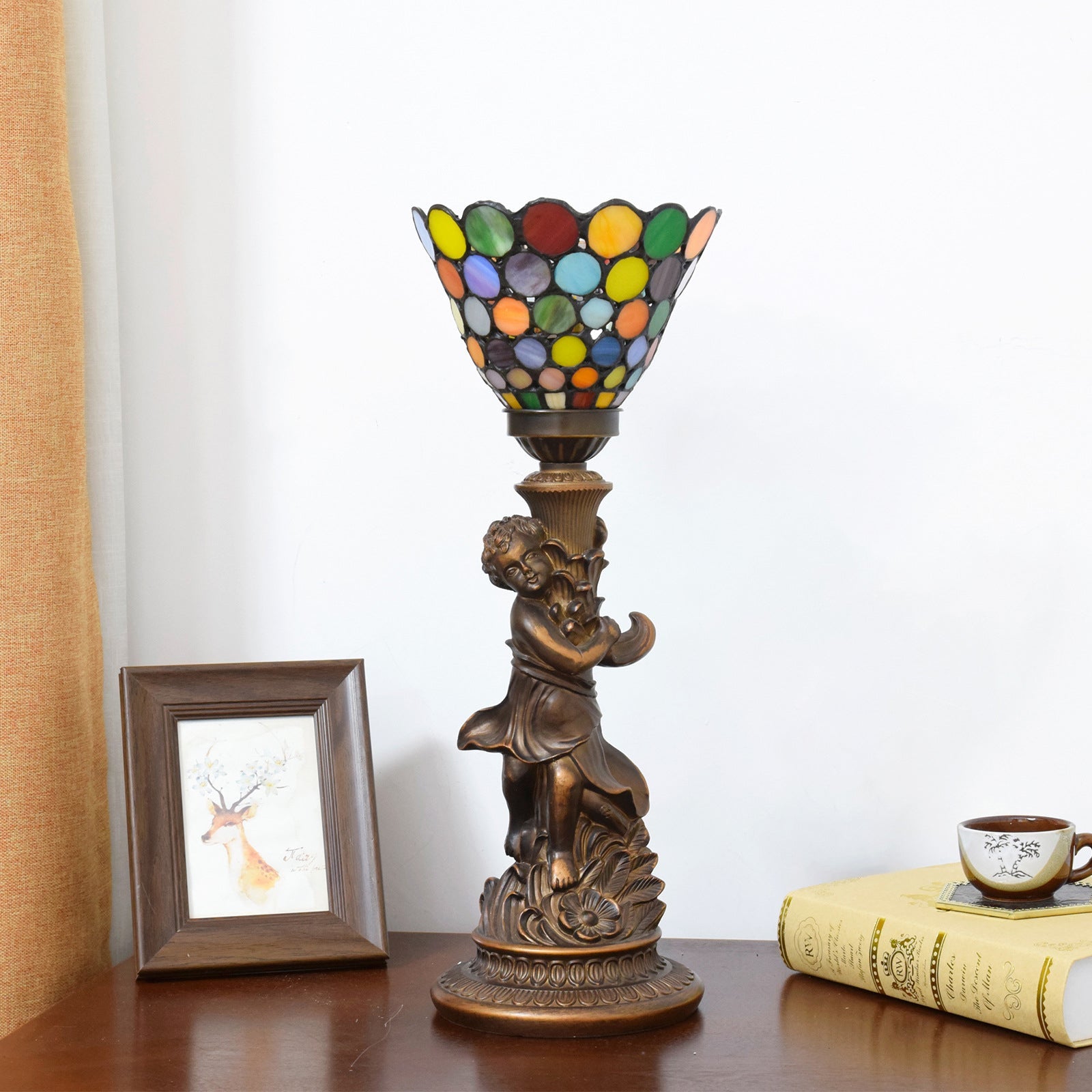 Resin Glass Floral Round Table Lamp