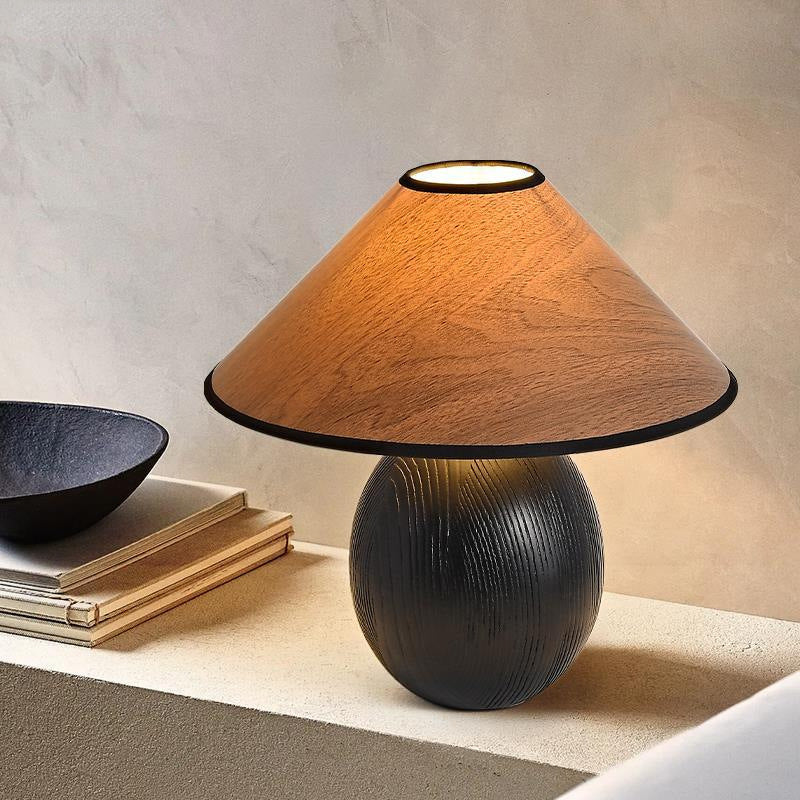 Round Trapezoidal Solid Wood Table Lamp