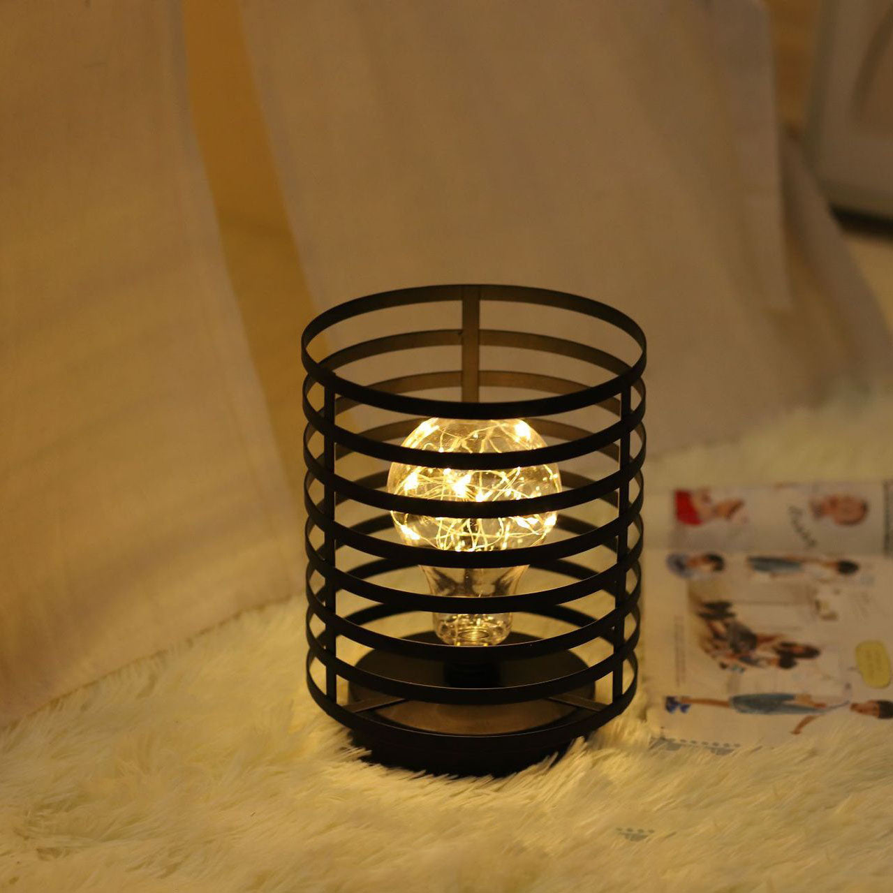 Round Column Iron Battery Table Lamp