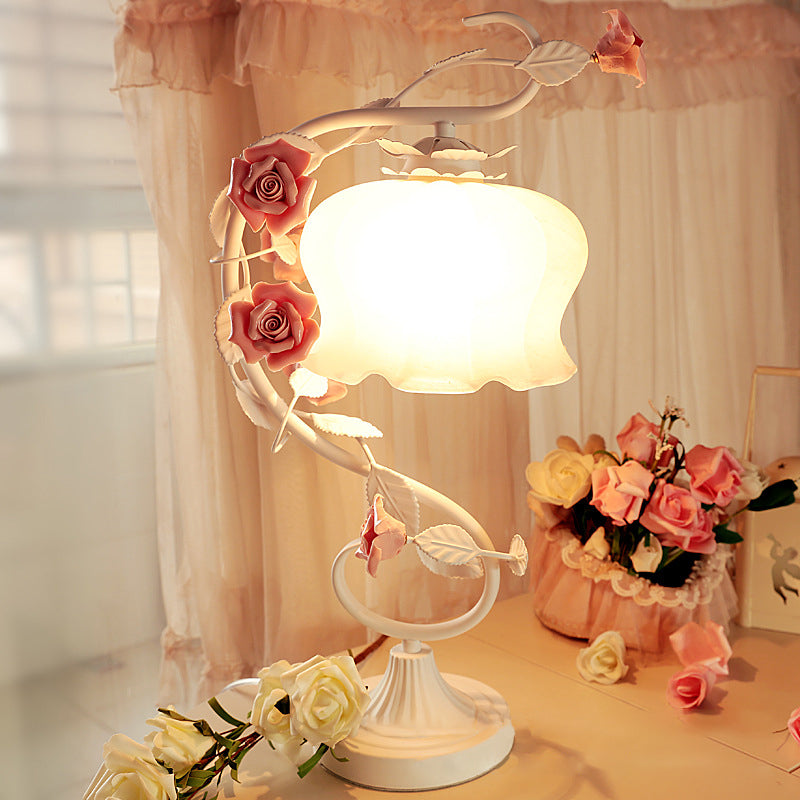 Rose Ceramic Iron Glass Table Lamp