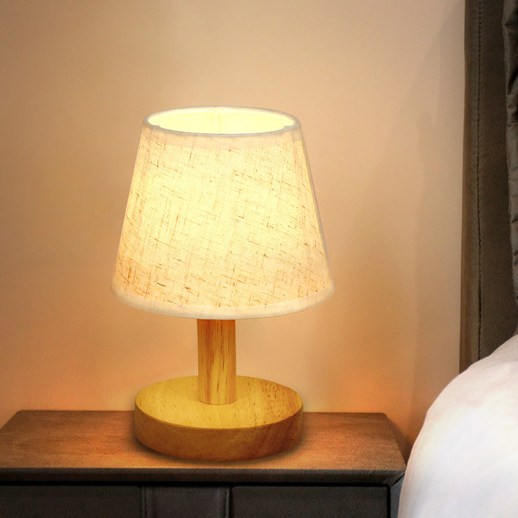 Round Wood Fabric Bedroom Table Lamp