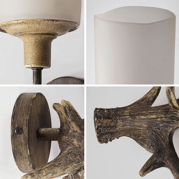 Antler Resin Glass Cylinder Wall Lamp