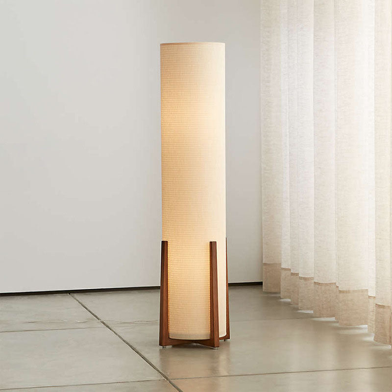 Cylinder Wooden Fabric Living Floor Lamp