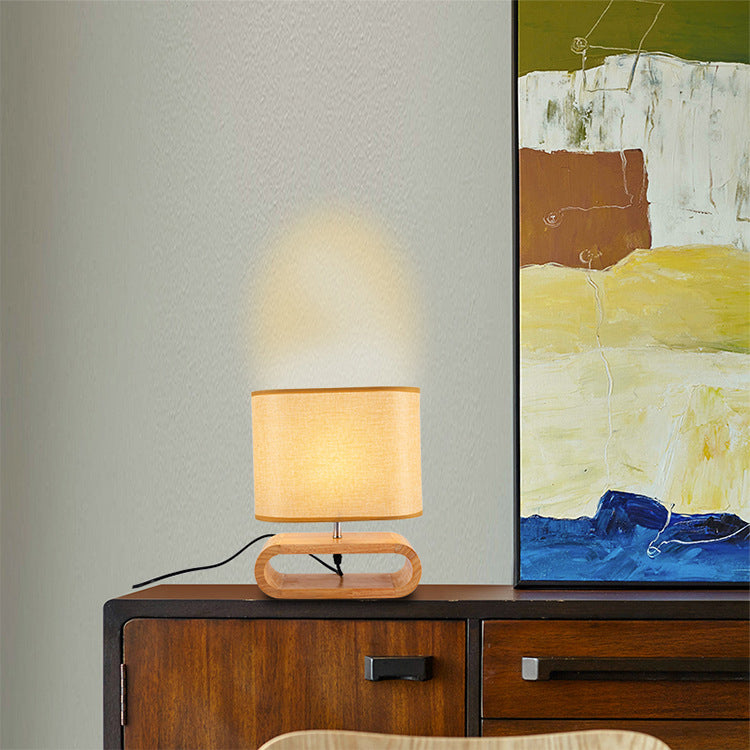 Rectangular Wood Fabric Bedroom Table Lamp