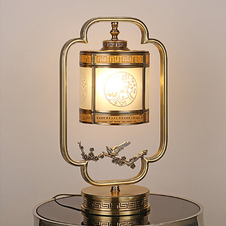 Glass Full Copper Carved Table Lamp