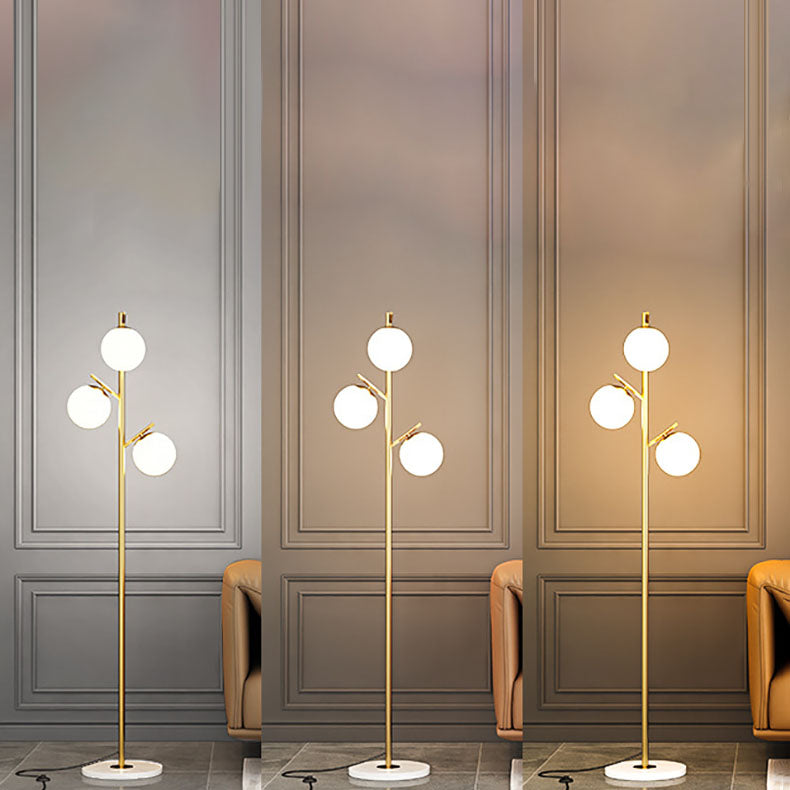 Orb Pillar Metal Marble 3-Light Floor Lamp