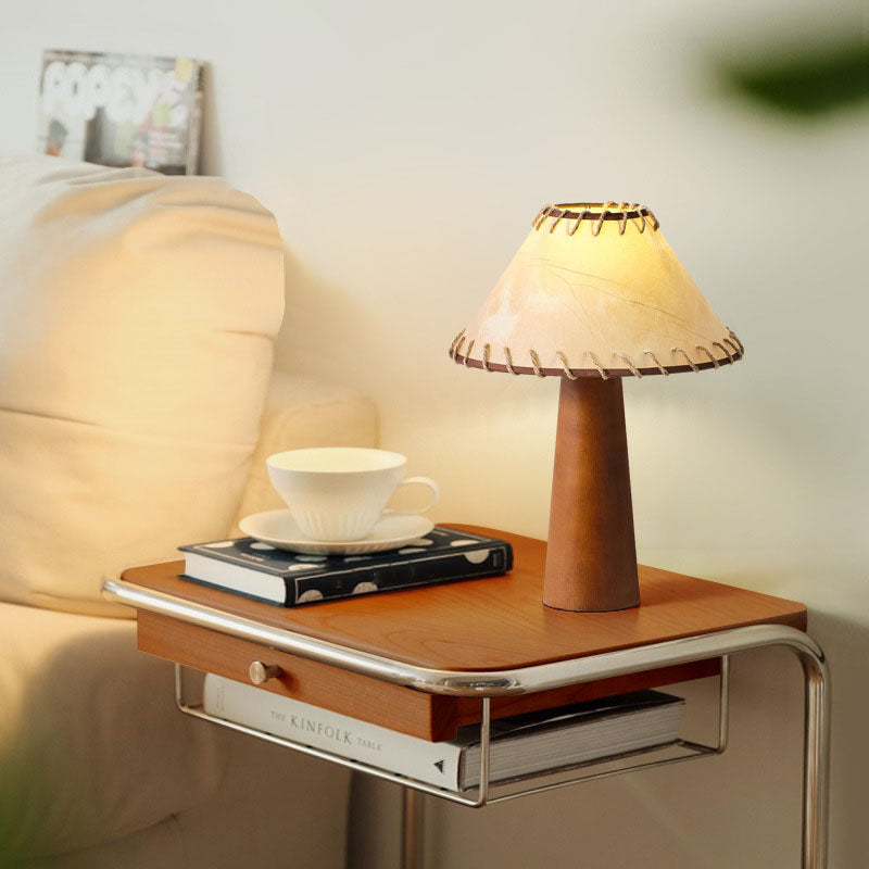 Solid Wood Parchment Cone Table Lamp