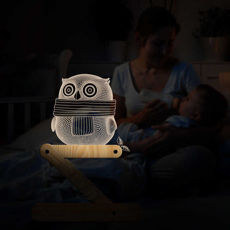 Owls Acrylic Solid Wood Table Lamp
